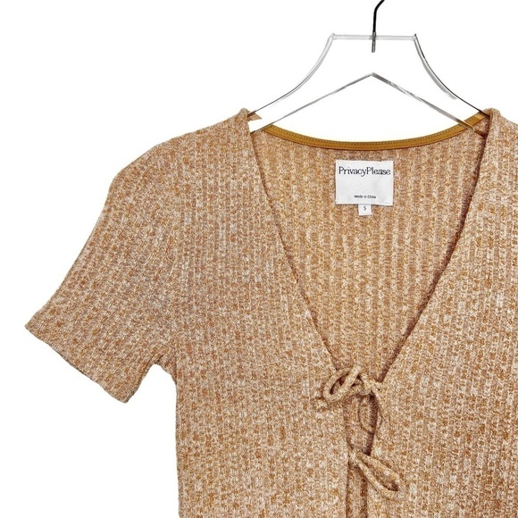 Privacy Please Tan Tie Front Women’s Cutout Thong Ribbed Bodysuit Sz S - Picture 2 of 11